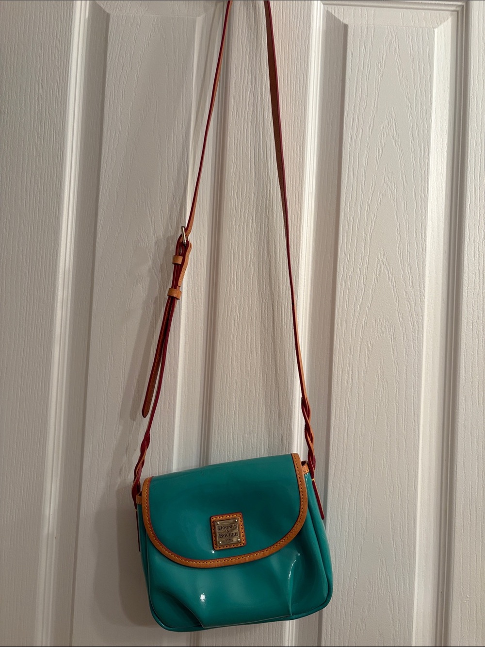 Dooney & Bourke Teal Crossbody with Tan Trim and Brown Strap